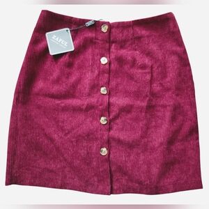 Zaful Women's Wine Corduroy Button-Up Mini Skirt
